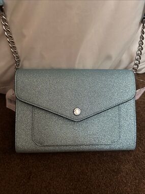 kate spade Glitter Envelope Crossbody in Light Blue with Silver Chain